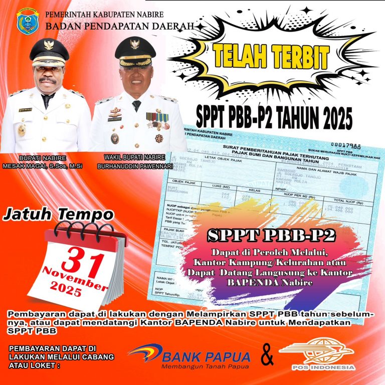 Telah Terbit SPPT-PBB-P2 Tahun 2025 Kabupaten Nabire